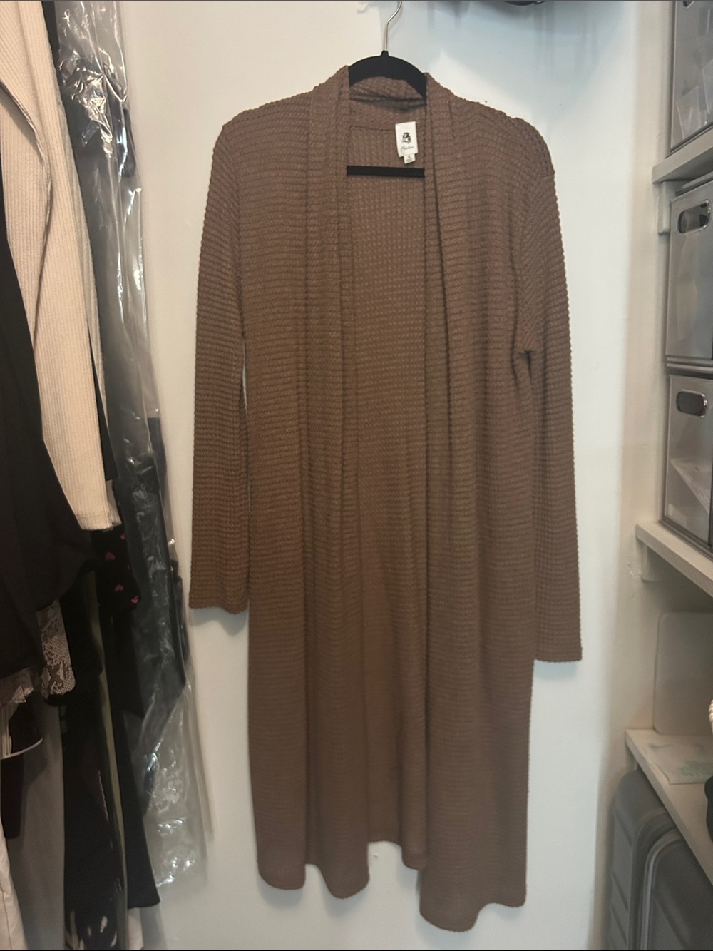 LAWLESS Waffle-Knit Open Front Cardigan in Brown
